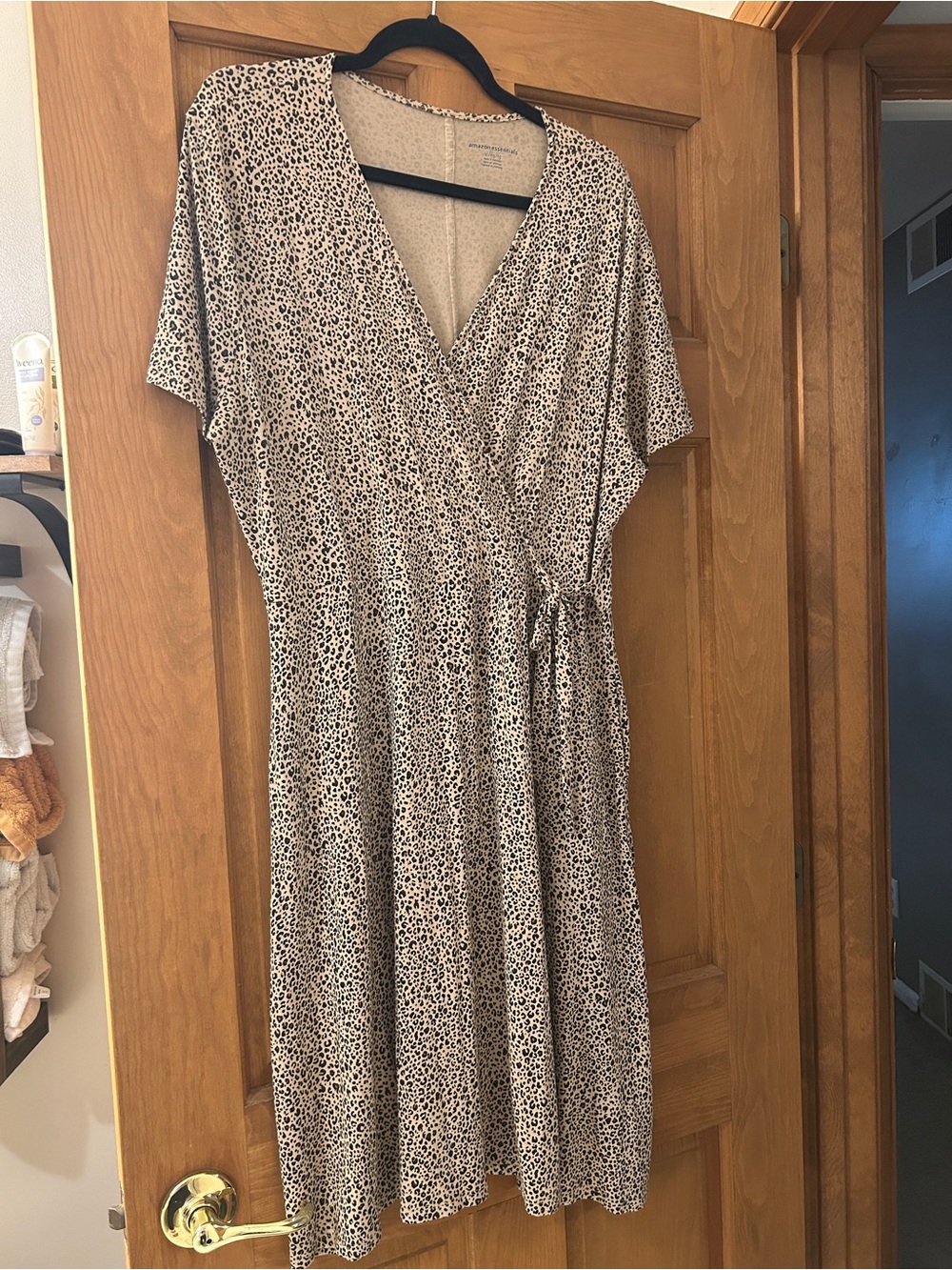 Amazon Essentials Beige and Black Printed Faux-Wrap Midi Dress
